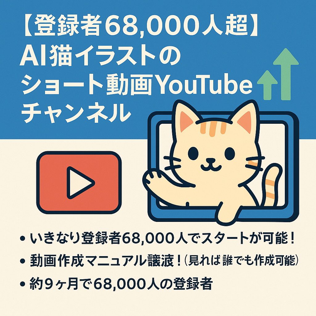 訳あり：【登録者68,000人超】急成長中のAI猫イラストのショート動画YouTubeチャンネル