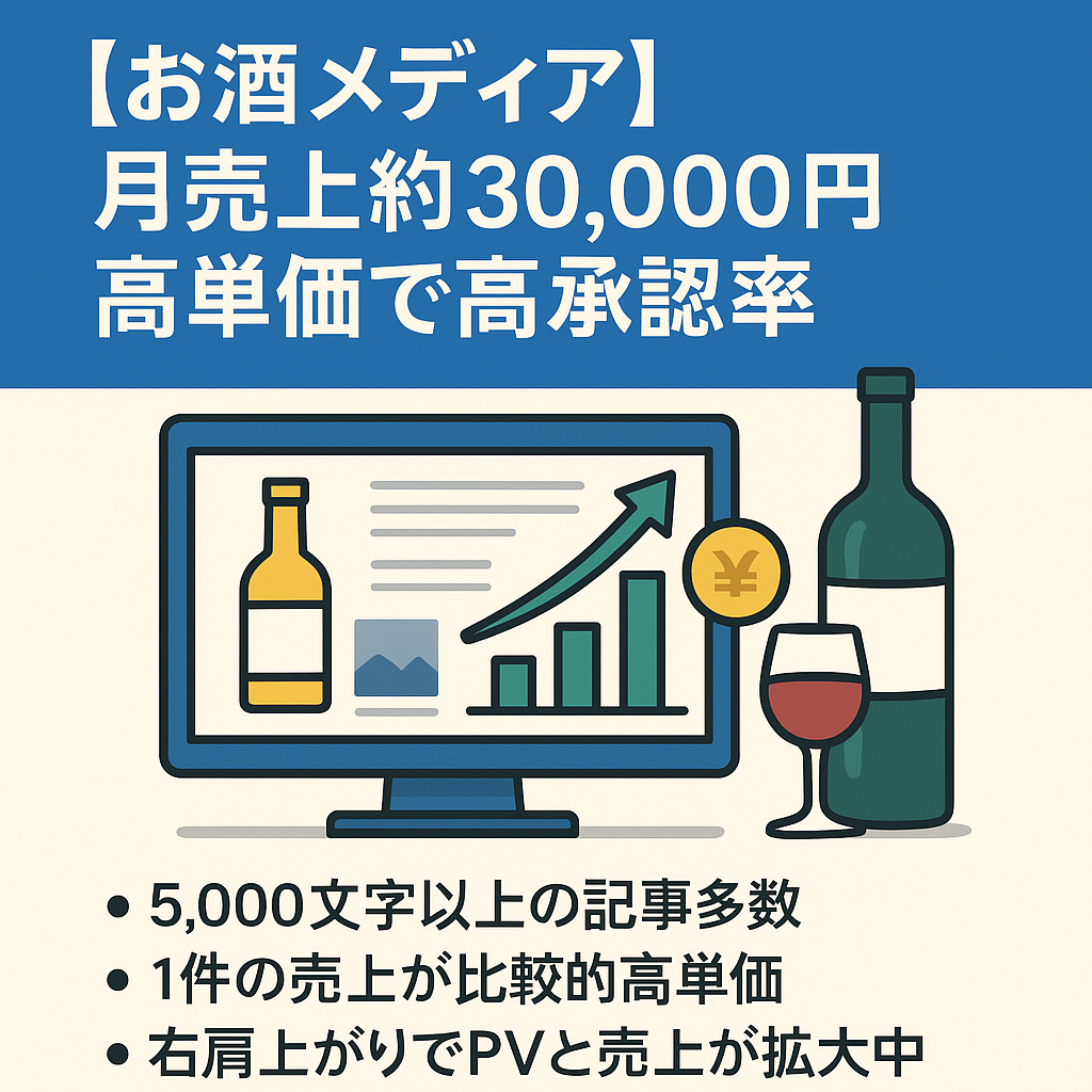 【お酒メディア】直近の月売上が約30,000円｜高単価で非常に高い承認率
