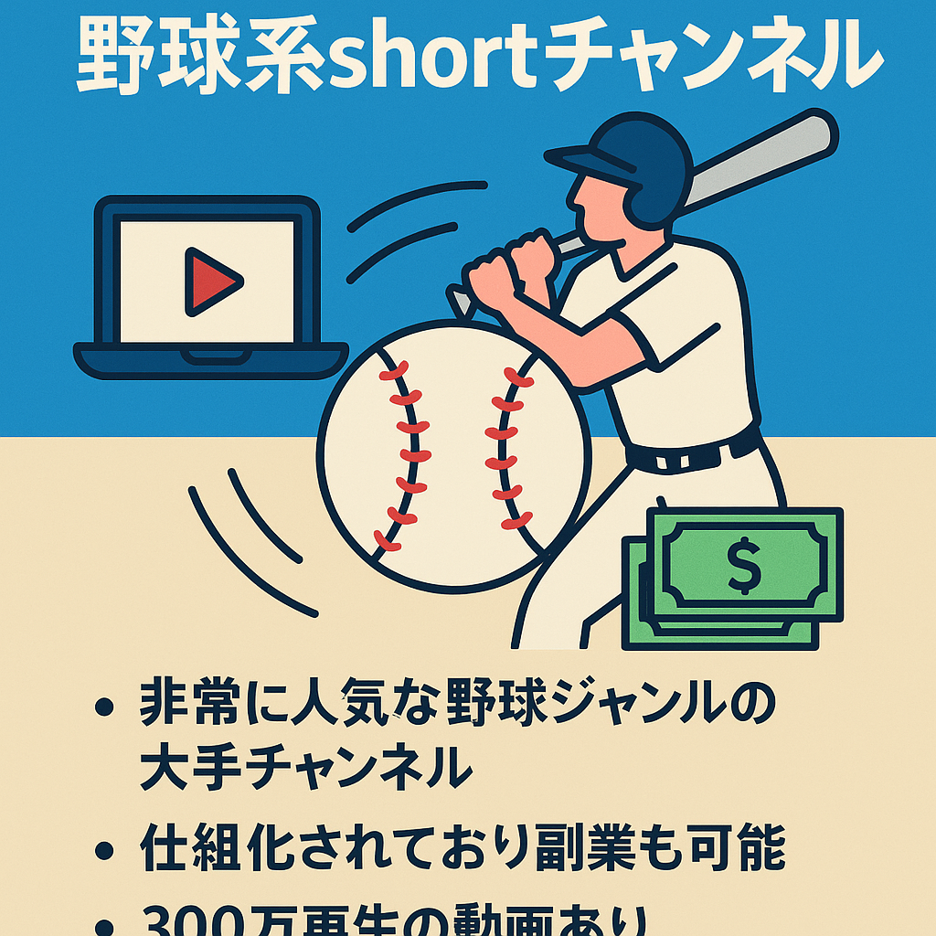 【登録者2.3万人 4月収益15万円見込】野球系shortチャンネル【BGM収益、仕組化済み、外注可能、非属人】