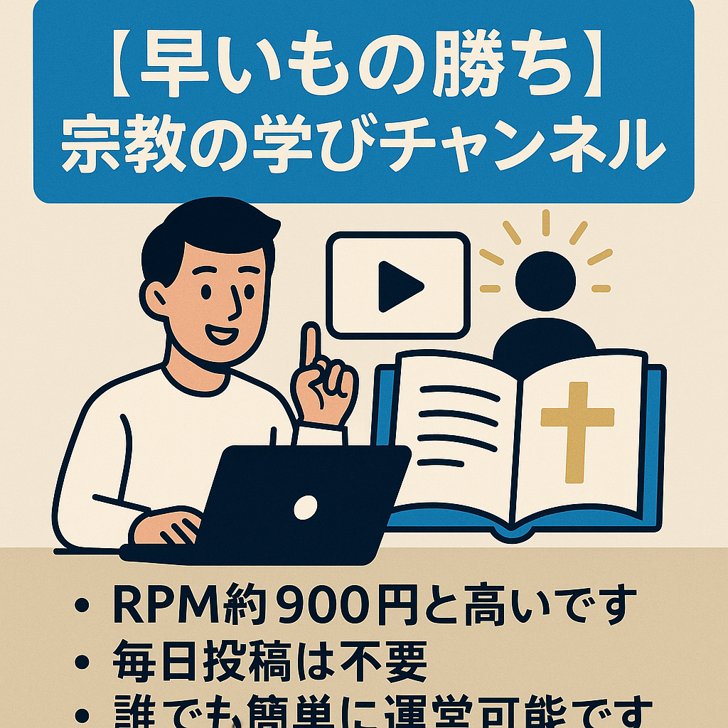 【早いもの勝ち】RPM約900円！宗教の学びチャンネル、初心者歓迎、動画作成マニュアル付き、毎日投稿不要、即決限定値下げ可！