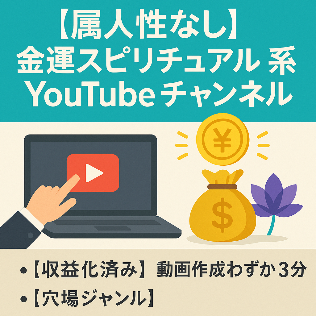 【収益化済み/属人性なし】動画作成わずか3分！金運UPスピリチュアル系YouTubeチャンネル【登録者9,250人】