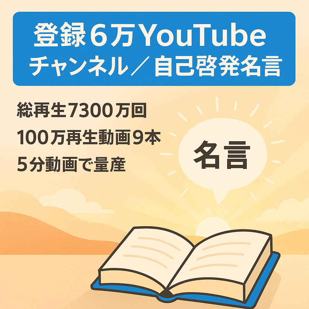 【登録者約6万人 総再生約7,300万〜 収益化済み】流行りに左右されない自己啓発/名言系チャンネル 有料級運営サポート付き