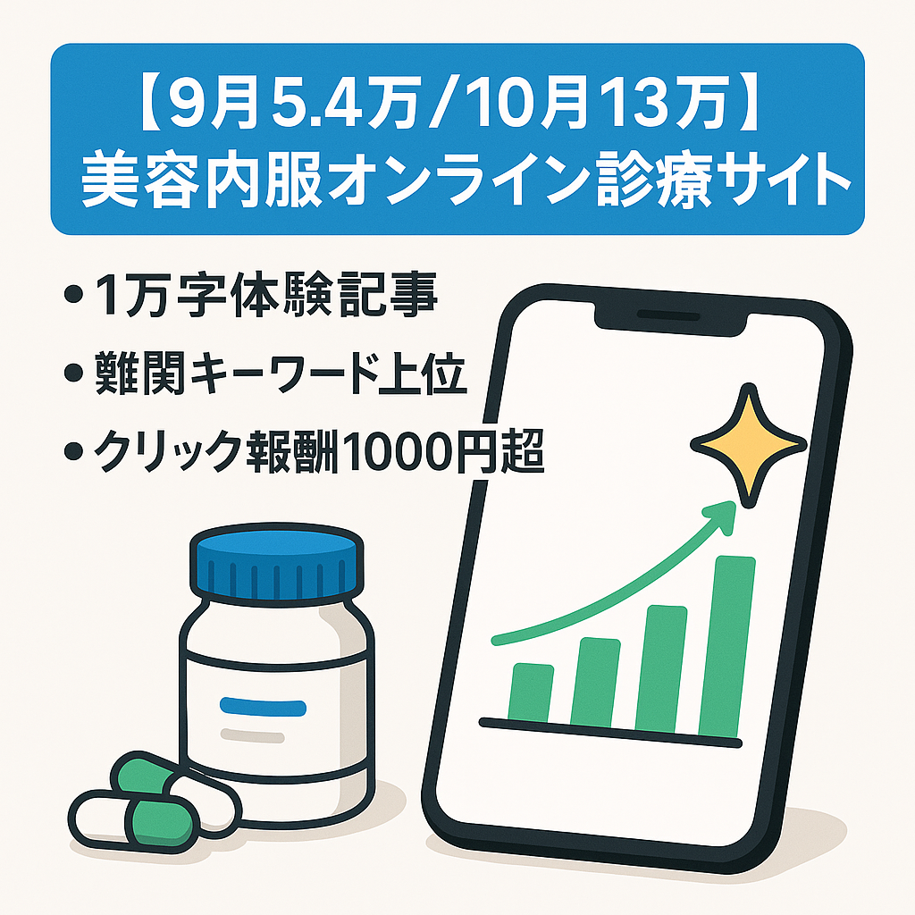 【9月5.4万/10月13万】美容内服オンライン診療の特化サイト！【過去最高収益ペース】