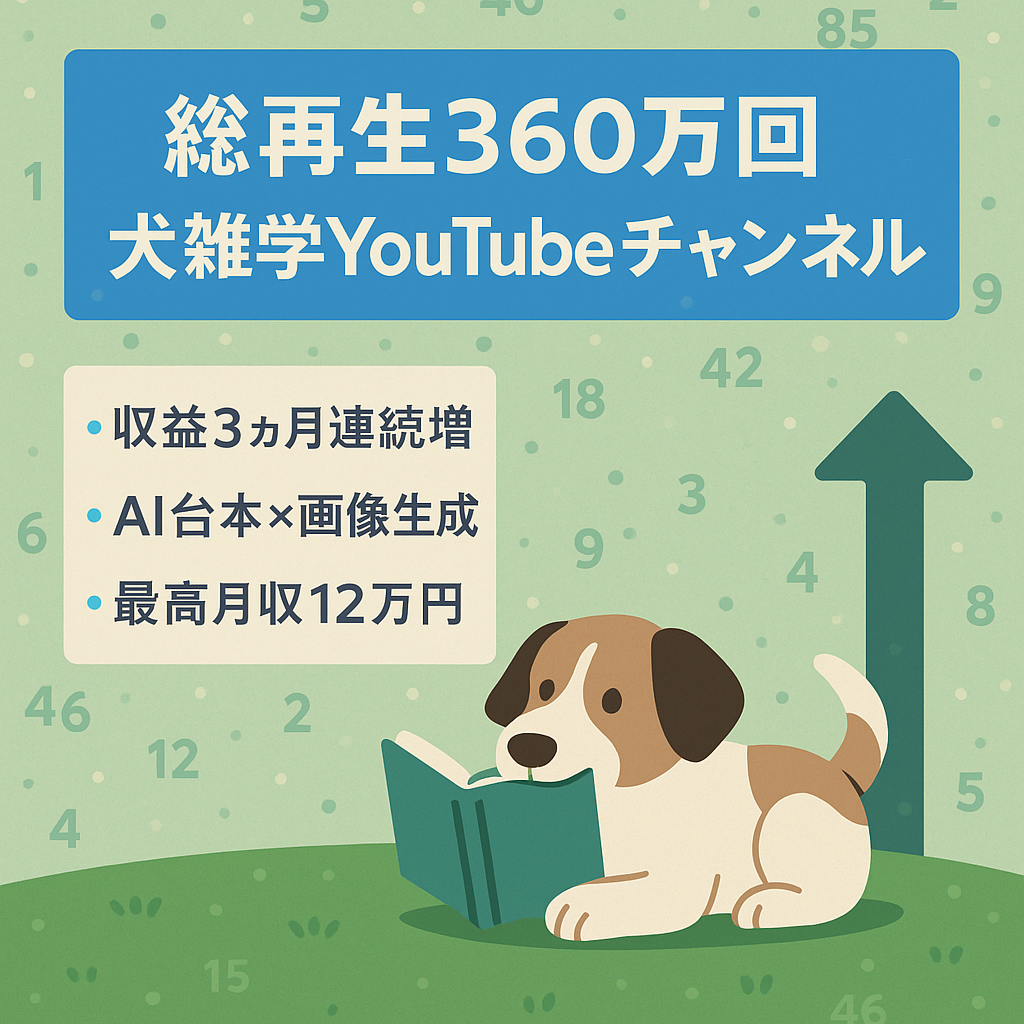 【総再生360万回｜直近収益2倍の犬雑学チャンネル】外注不要・AI台本テンプレ付で即運営可！