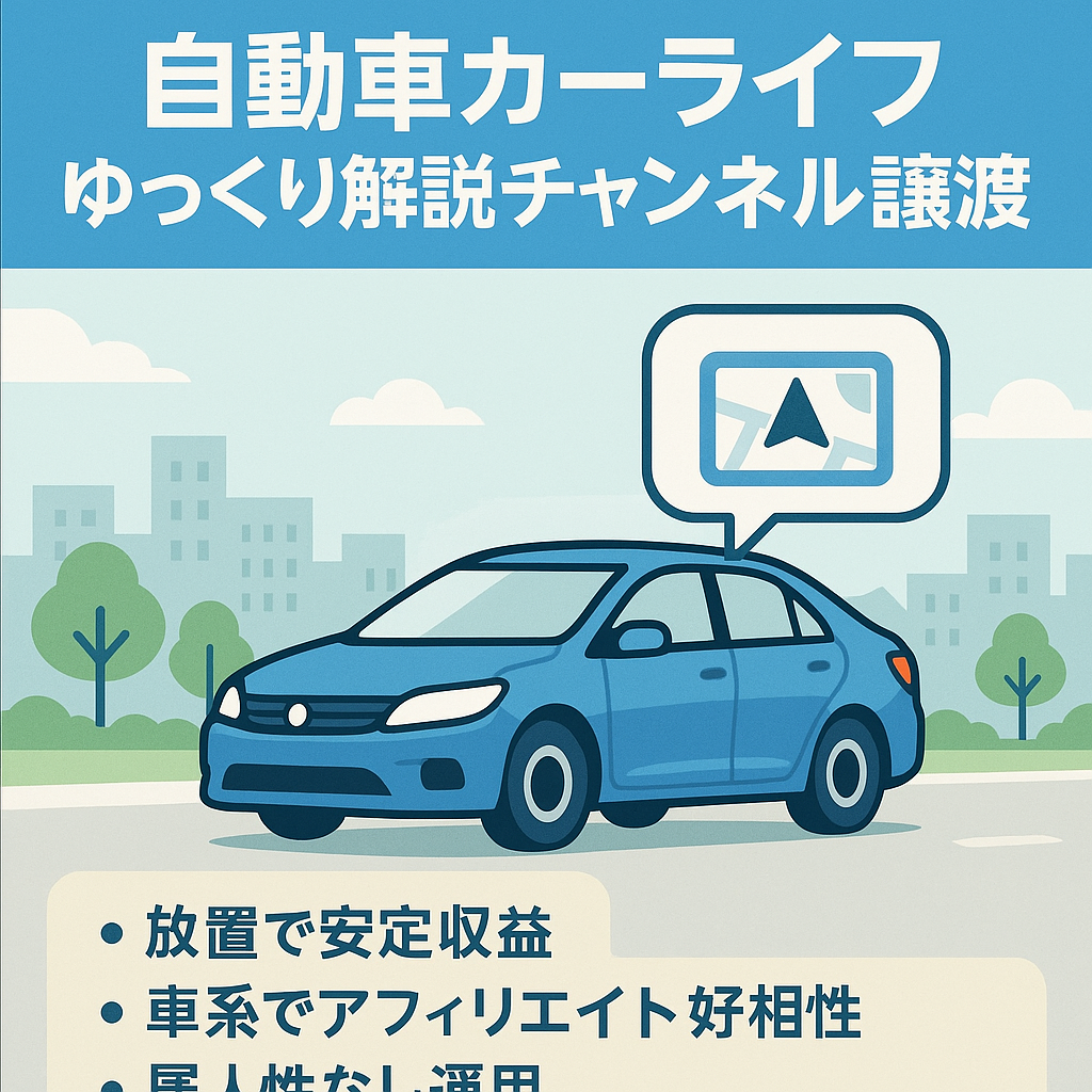 【放置でも安定収益発生中】自動車・カーライフに関するゆっくり解説チャンネルの譲渡