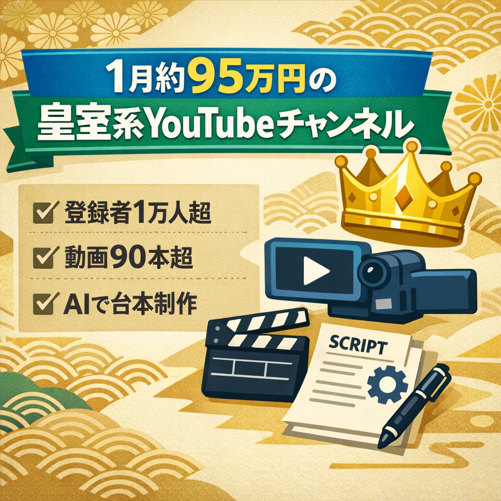 １月約95万円！一人で運営！経費約5,000円！登録者数１万人超の高齢層に強い皇室系ジャンルYouTubeチャンネル
