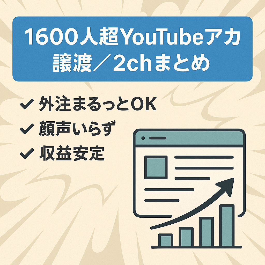 【チャンネル登録者1,600人越え】面白２chスレYouTubeのアカウント譲渡！【収益化済み】
