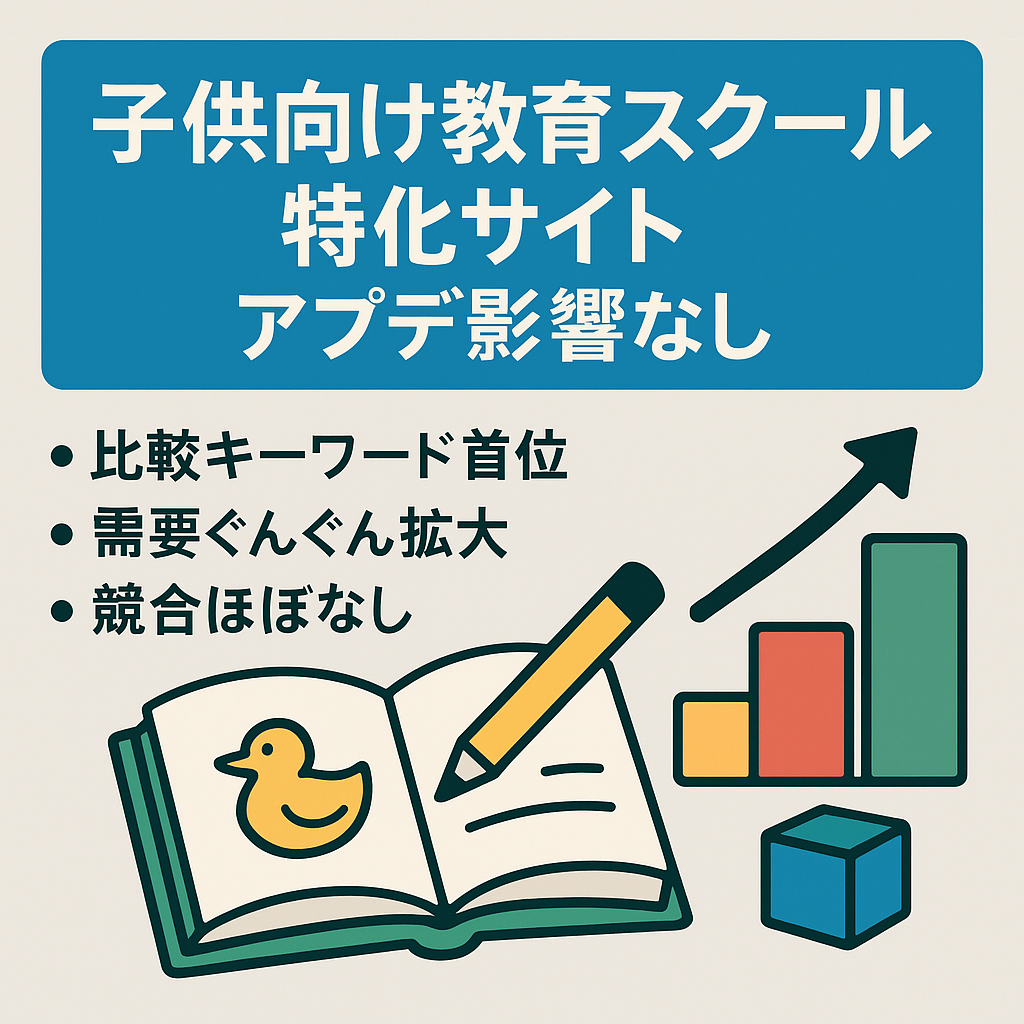子供の教育スクールの特化サイト | 今後需要拡大ジャンル,アプデの影響なし