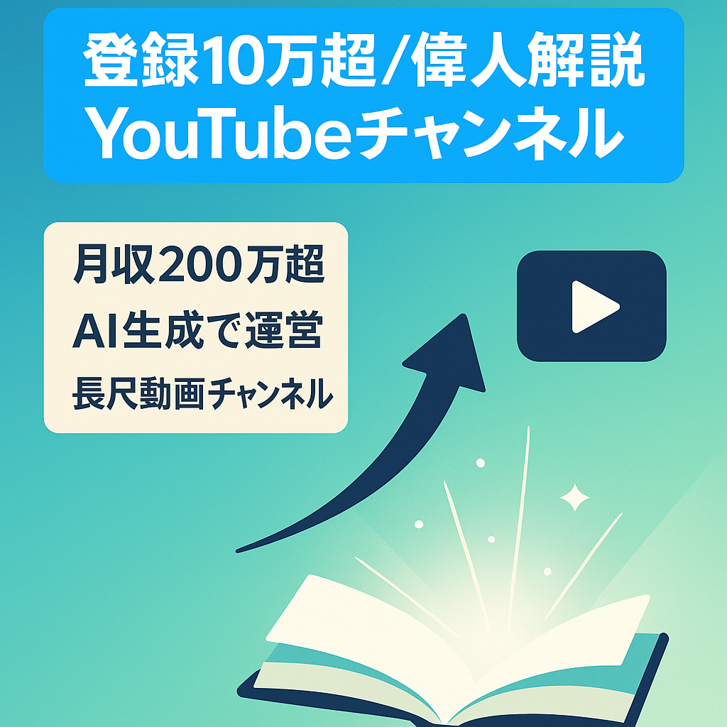 【登録者10万人超え】偉人の教え長尺YouTubeチャンネル★最高​月収200万円超え【非属人･AI生成可能】