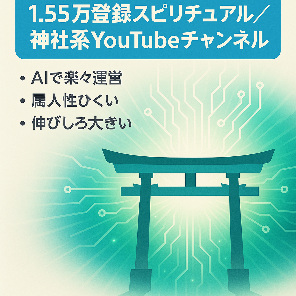 訳あり：【登録者数15,500人以上】スピリチュアル・神社系YouTubeチャンネル｜AI活用で低負担運営