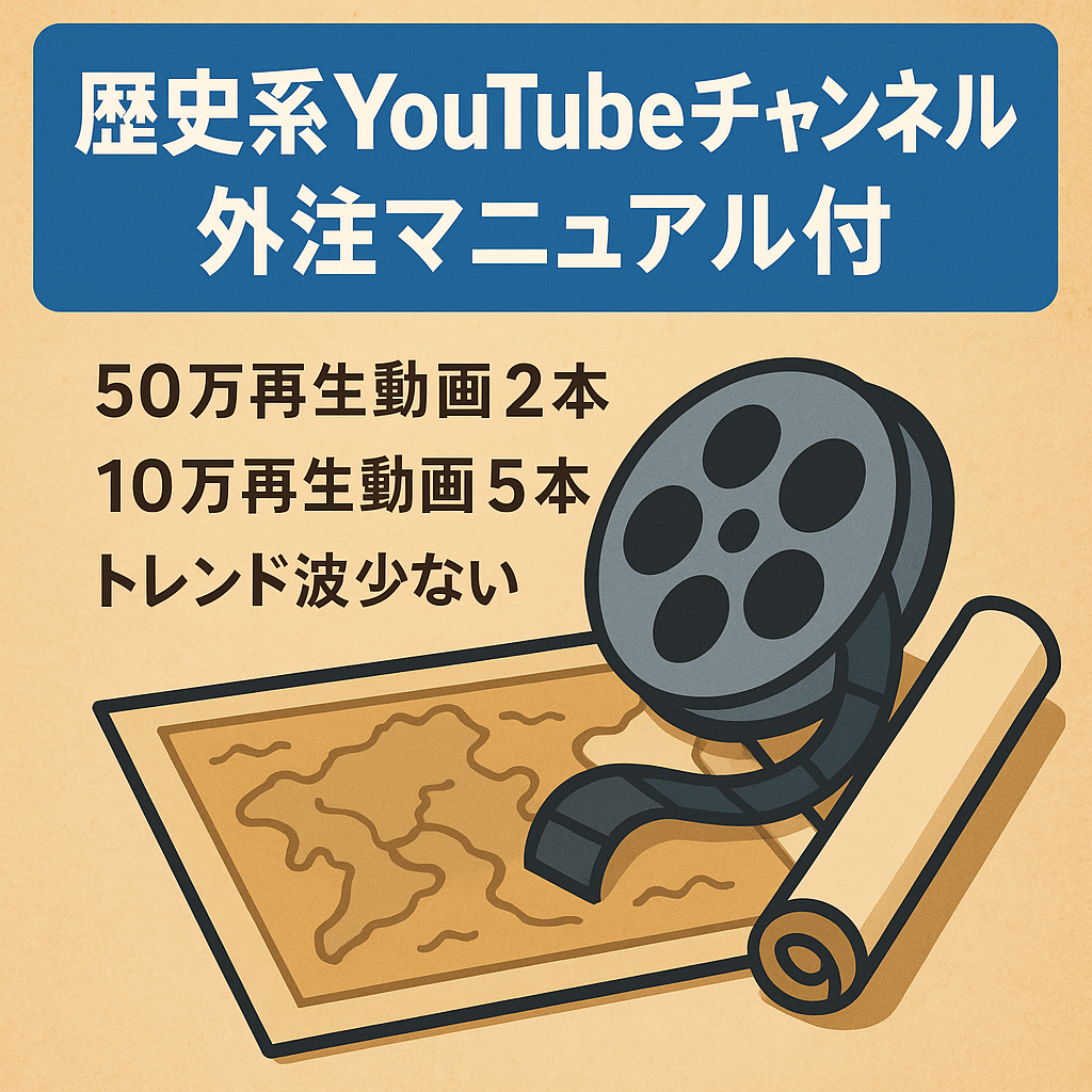 【フル外注可能/マニュアル完備】歴史スレ系YouTubeチャンネル！50万再生以上2本、10万回再生以上5本、1万回再生多数