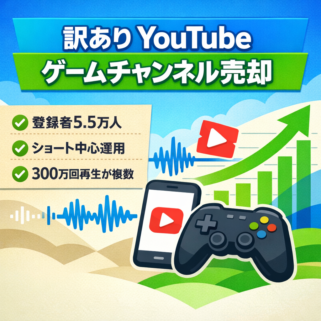 訳あり：【登録者5.5万人】YouTubeゲームチャンネル ショート再生数1本で300万回超え 複数あり