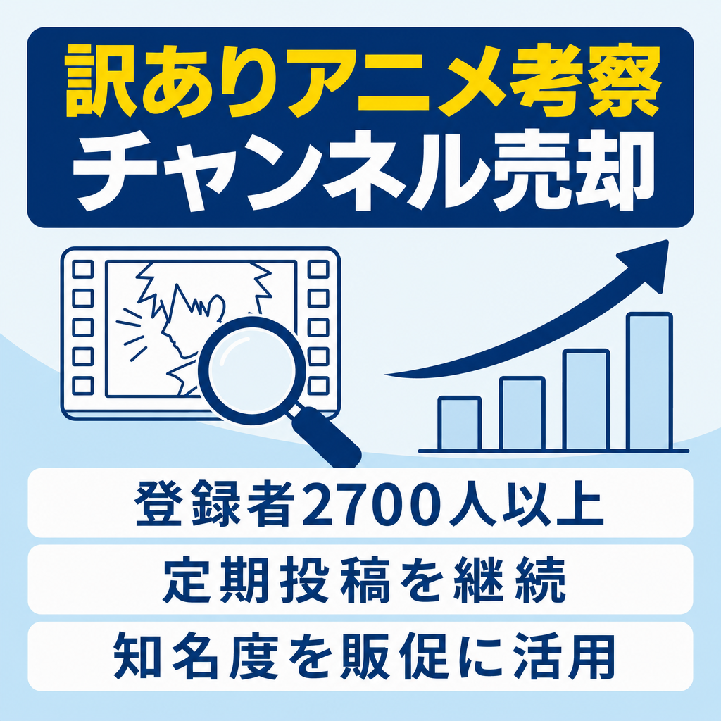 訳あり：【登録者数2700人以上】訳アリ・アニメ考察チャンネルを売ります！！