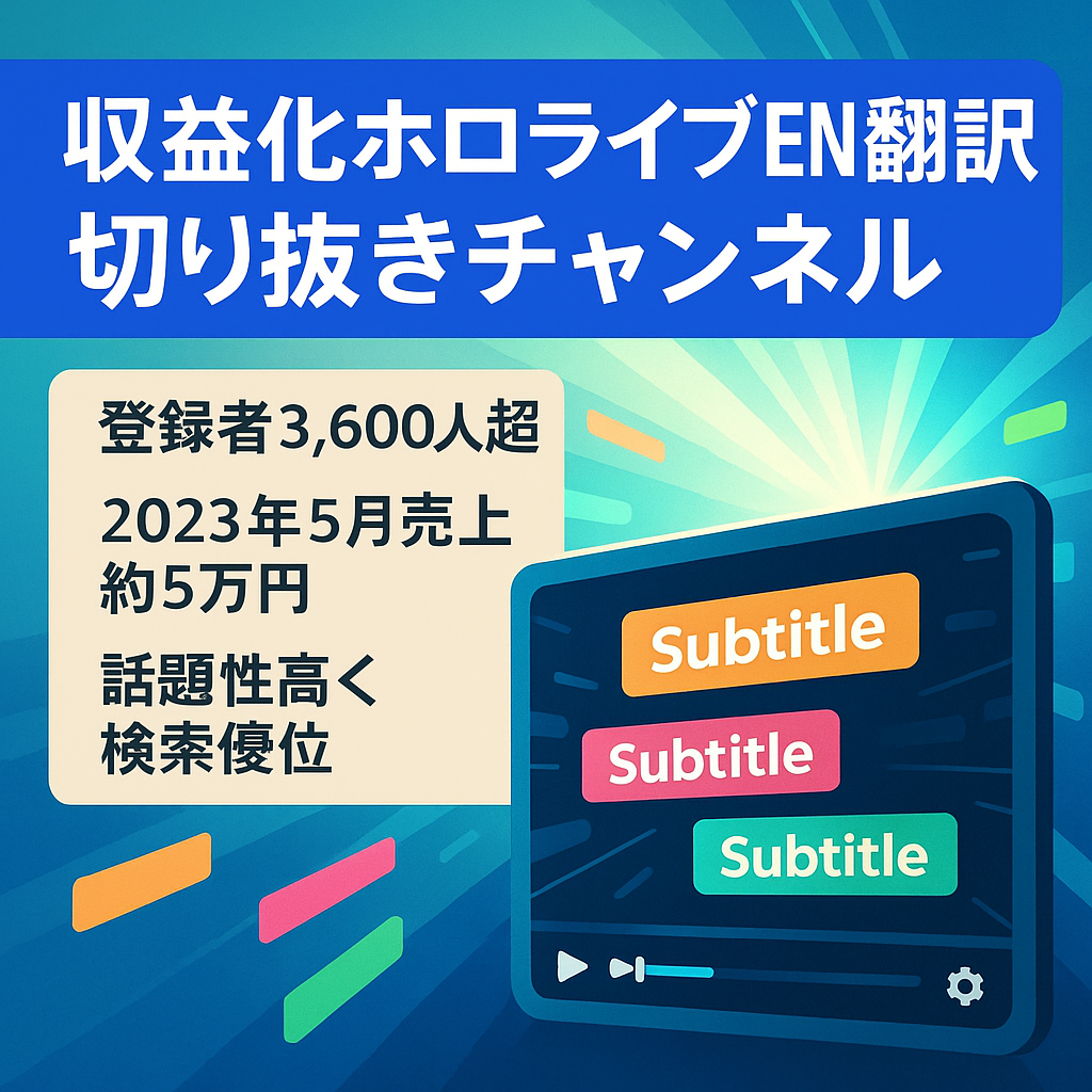 【珍案件】収益化済み ホロライブEN翻訳切り抜きチャンネル 登録者数3,600人超