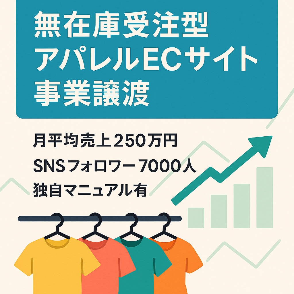 【最高月商450万円】無在庫の受注販売型アパレルECサイトの事業譲渡