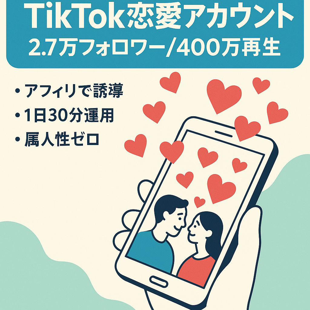 【TikTok2.7万以上】最高400万再生！属人性なし！1日30分で伸ばし続ける恋愛アカウント