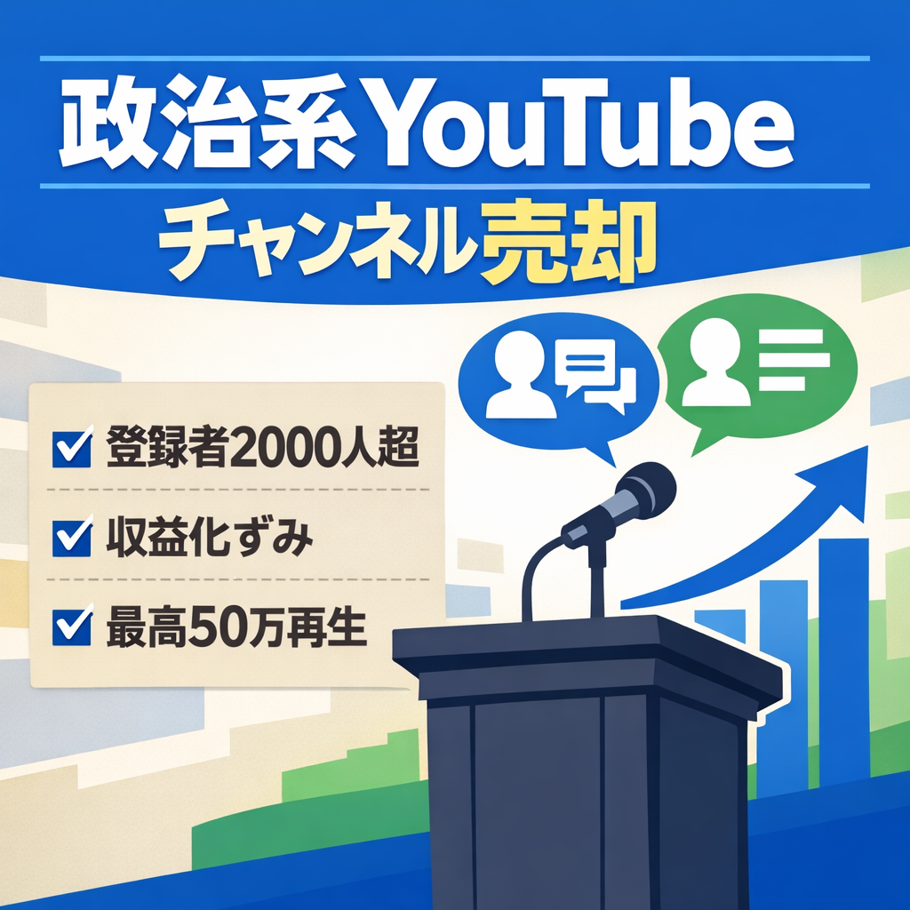 収益化済 / 非属人Youtube登録者2,000人超】政治系Youtubeチャンネル