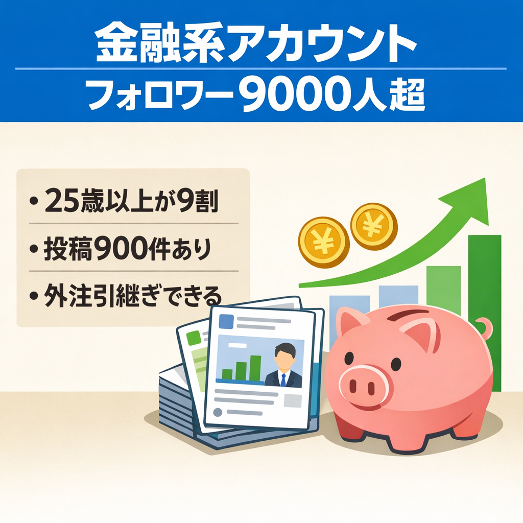 【金融系で9000人越え / フォロワーの9割が25歳以上 /投稿900件】 希少な金融系ジャンル(オリジナル＋リポスト運用)