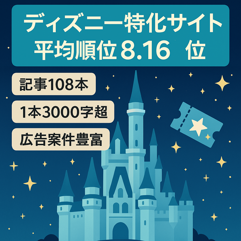 【人気のディズニー特化サイト】平均掲載順位8.16位/108記事・1記事3000字以上のボリューム
