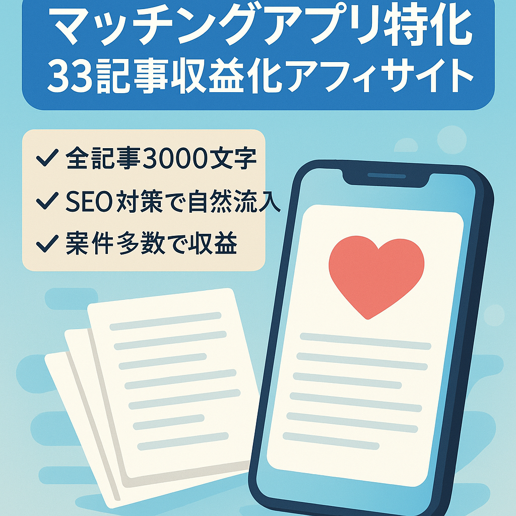 【マッチングアプリ特化サイト】33投稿で収益化済みのアフィリエイトサイト