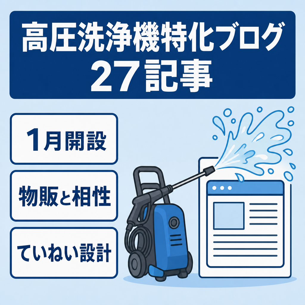 1月開設 / 高圧洗浄機に特化したニッチ特化ブログ（記事数：27記事 / 高単価ジャンル）