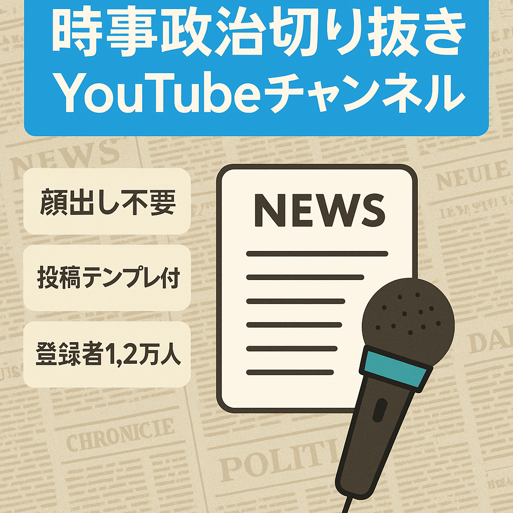 【登録者1.2万人↑】非属人/顔出し撮影なし/切り抜きYouTubeチャンネル(時事・政治系)