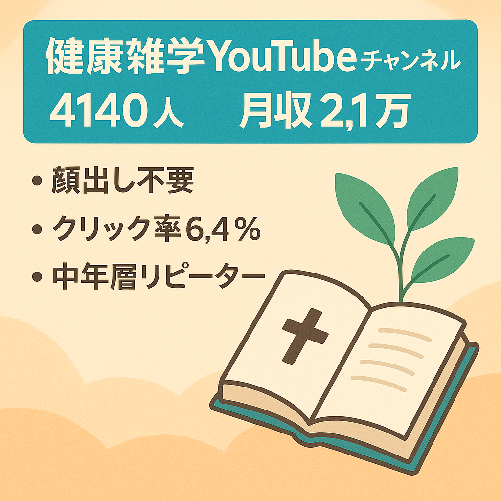 【月収2.1万】登録者4,140人｜40代以降向け健康雑学系YouTubeチャンネル