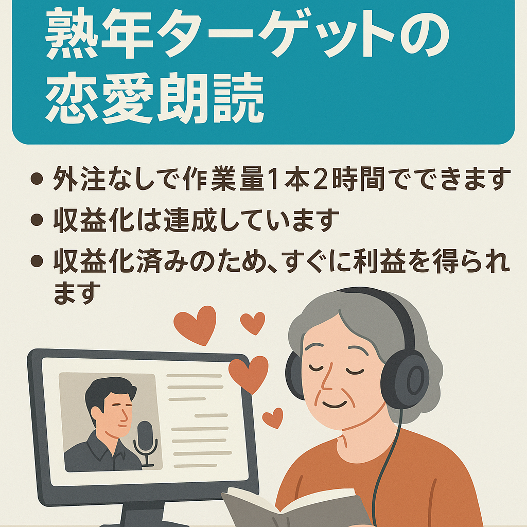 【毎月黒字！初心者でも簡単運営】月間平均44,118 PV以上の熟年ターゲットの恋愛朗読