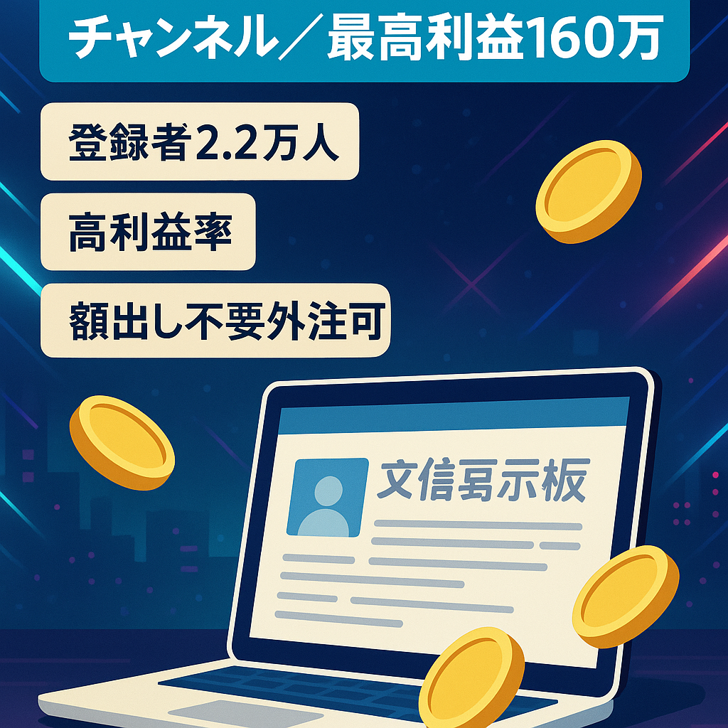 【即譲渡希望・最高利益160万】登録者2.2万人超え！2ch系チャンネルの譲渡