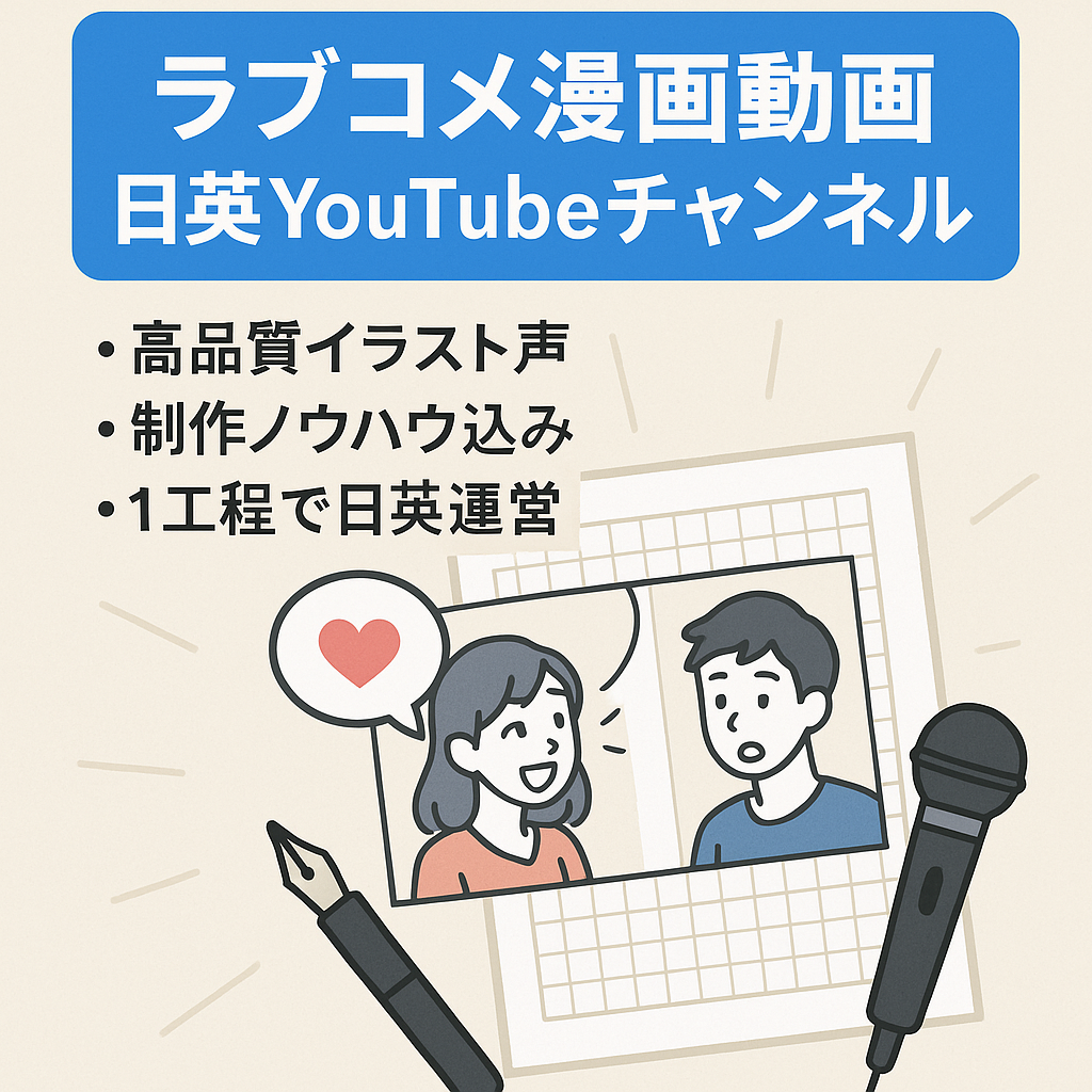 【ラブコメ漫画動画CH】英語版（登録者数約1130人収益化済み）/日本語版（登録者数230人収益化未）