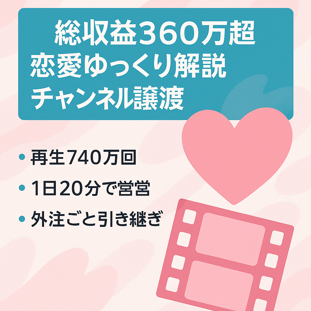 【総収益360万円越え/総再生回数740万】外注引き継ぎで作業負担が少ない！恋愛系ゆっくり解説チャンネル譲渡