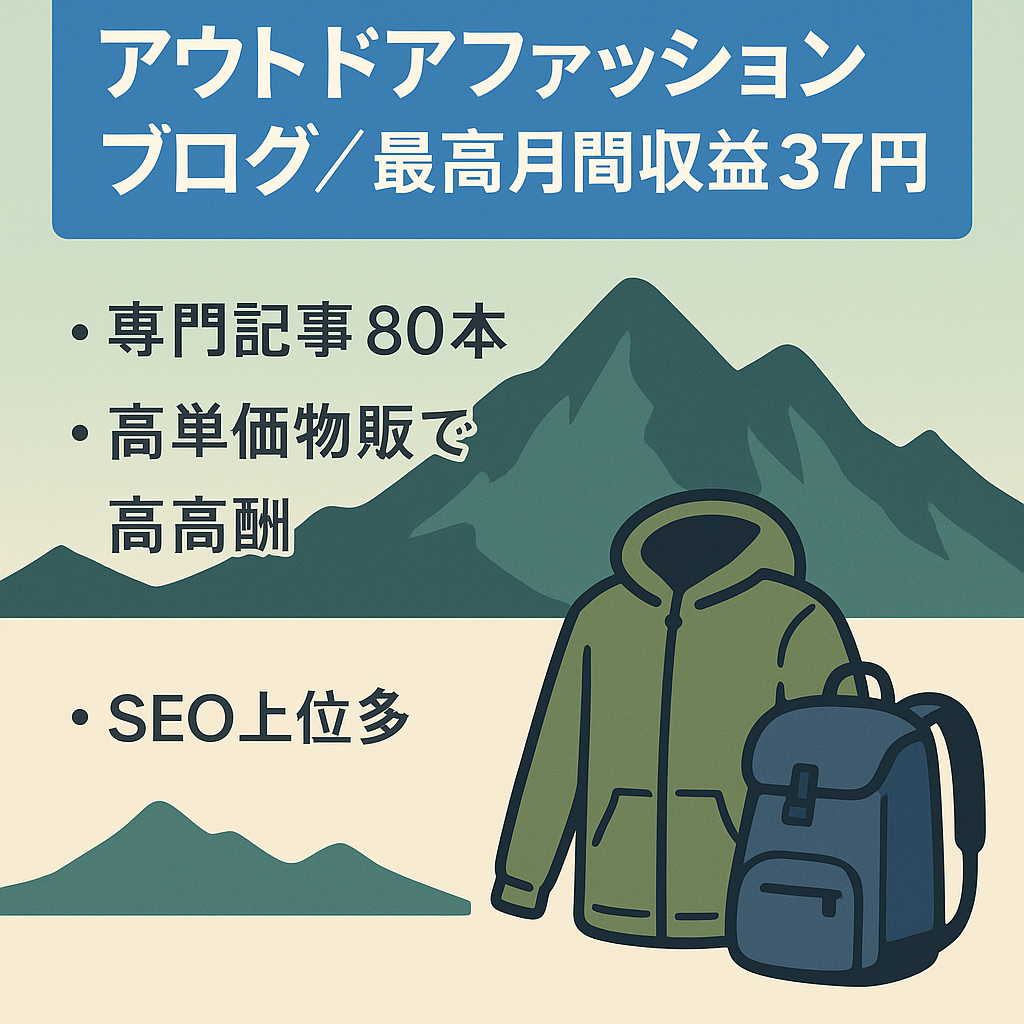 SEO集客メインのアウトドアファッション特化ブログ　過去最高月間収益37万円※ポテンシャル有り