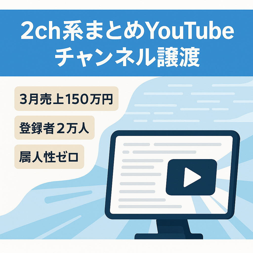 【3月売り上げ150万円】2ch系まとめYouTubeチャンネルの譲渡【属人性なし・完全外注化可能】