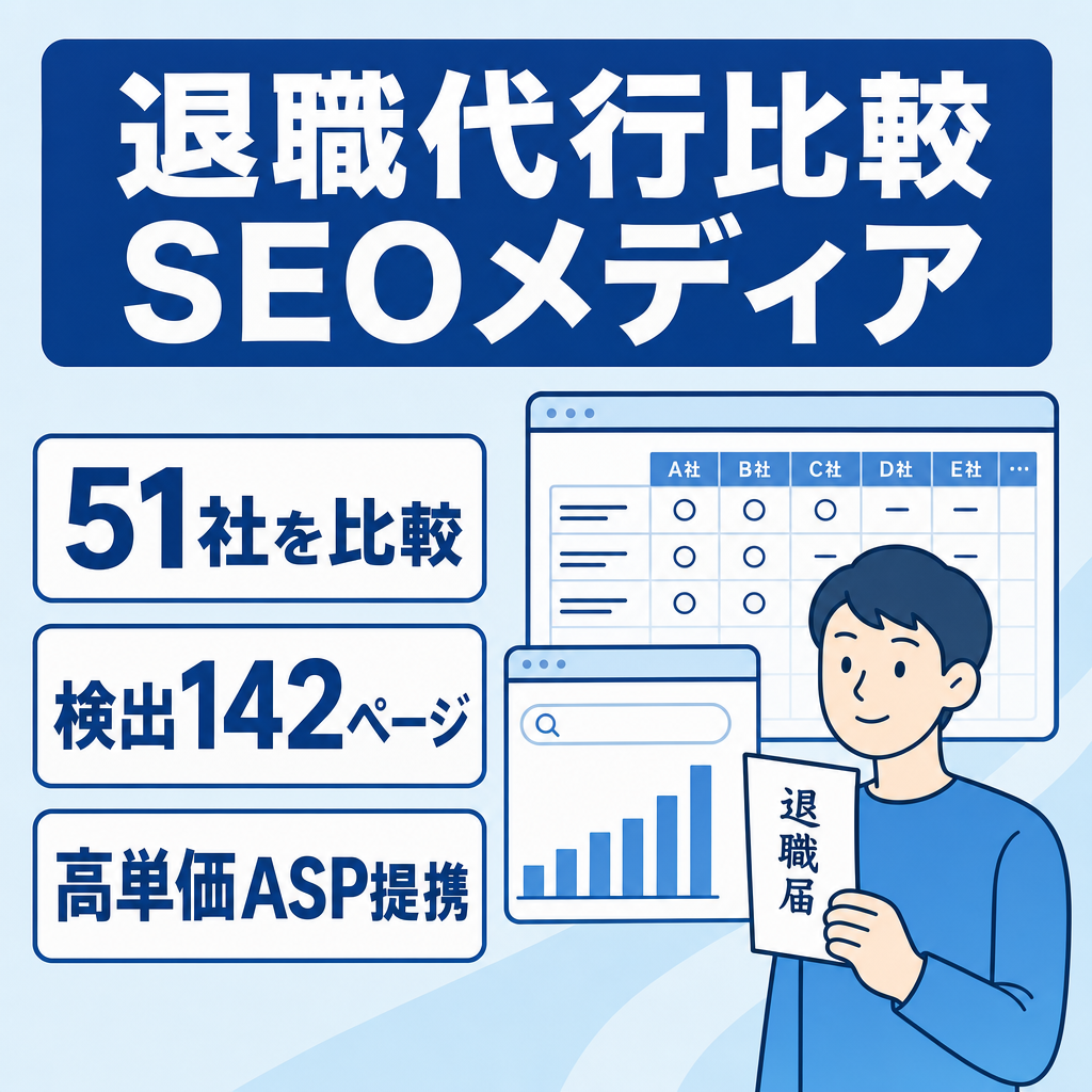 退職代行51社比較データベース搭載・高単価ASP複数提携済みSEOメディア