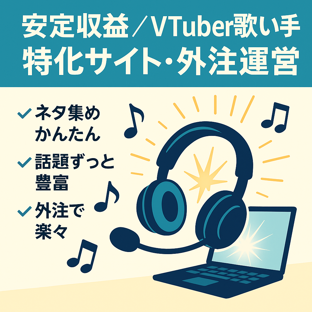 【安定収益あり】VTuber歌い手のプチ特化型サイト【外注でラクラク運営】