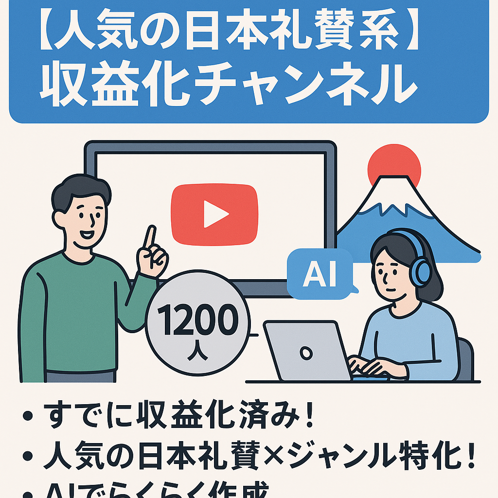 【人気の日本礼賛系 x ジャンル特化】登録者1200人↑ 収益化済み 属人性なし 3ヶ月のコンサル付き
