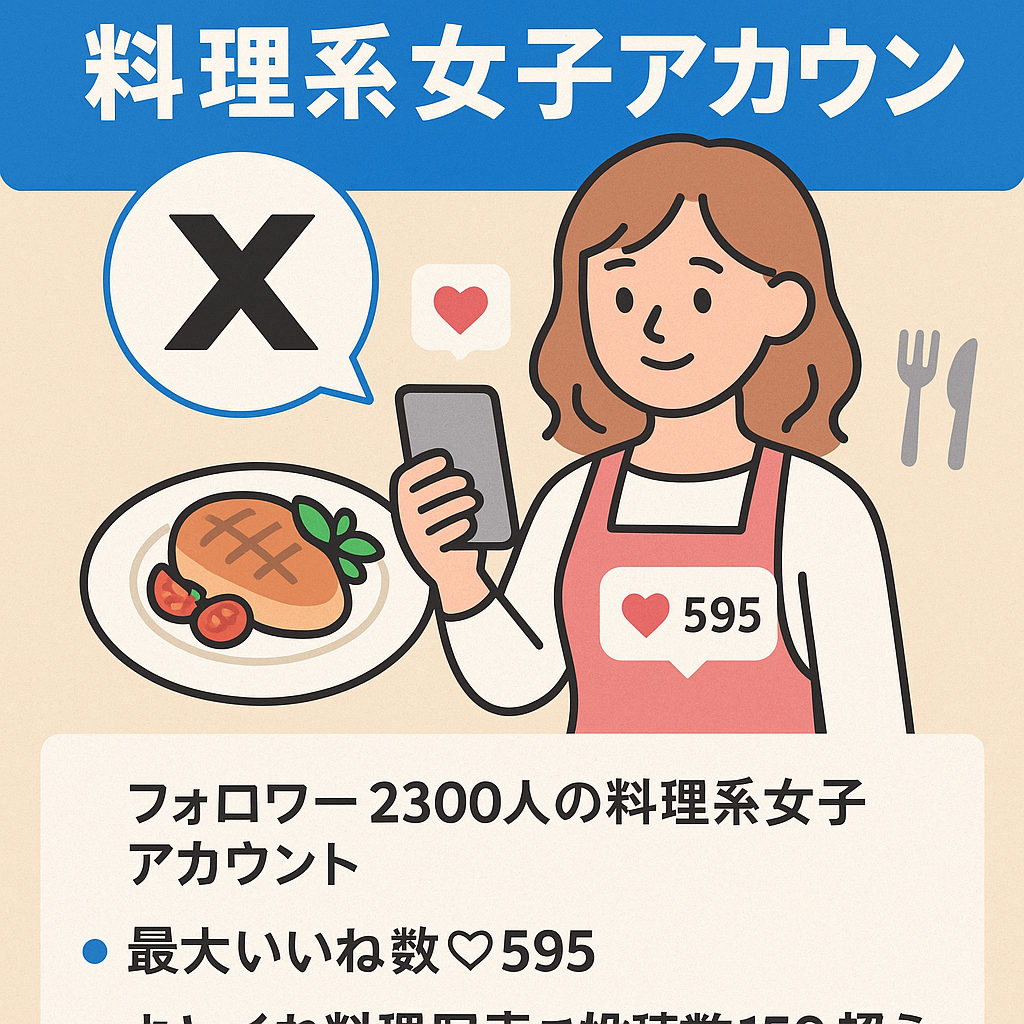 【Xアカウント買えなくなります】売買停止直前！ 料理系女子 フォロワー2300人 収益化で伸びしろあり