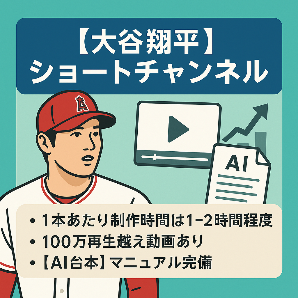 【大人気の大谷翔平チャンネル/登録者1万4千人】計1000万回再生超え！AI台本作成マニュアル（プロンプト有）付き！ショート動画メイン！【顔出し・属人性なし】