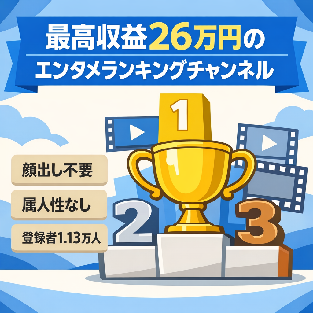 【最高収益26万円達成】エンタメ系ランキングチャンネル｜顔出し不要・属人性なし