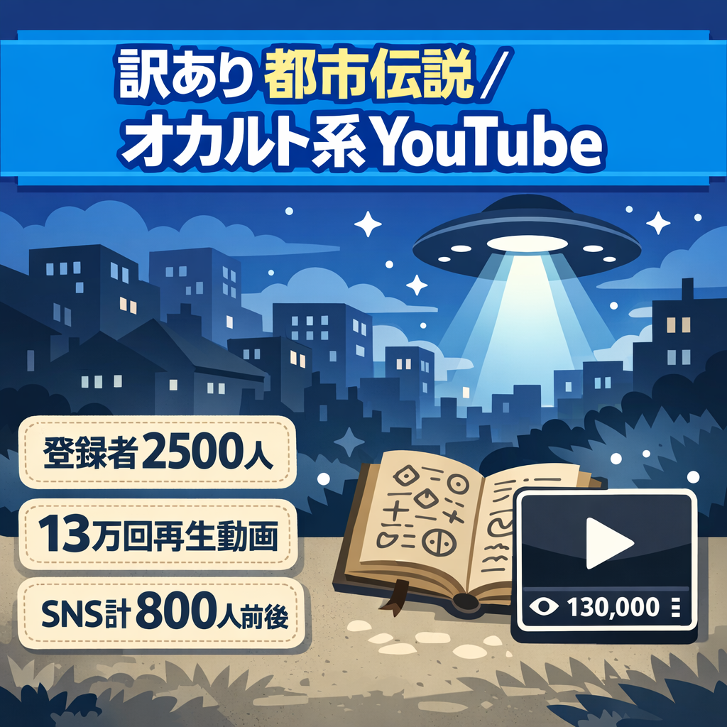 訳あり：約10万回再生動画複数！登録者2500人越え！都市伝説&オカルト系YouTube。付随するTikTok（500人以上）とInstagram（約300人）もお渡しします