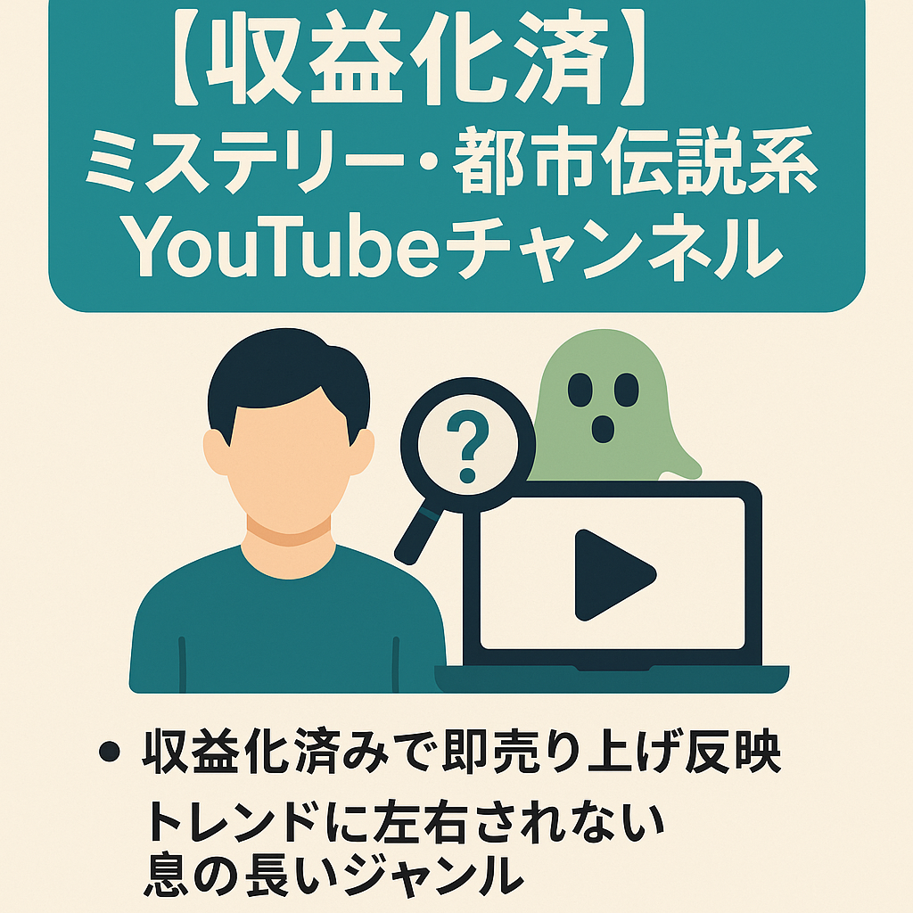 【１１月は１９万超え着地見込み】【早い者勝ち/値下げ交渉可能/属人性なし/収益化済み】ミステリー・都市伝説系YouTubeチャンネル【息の長いジャンル！】