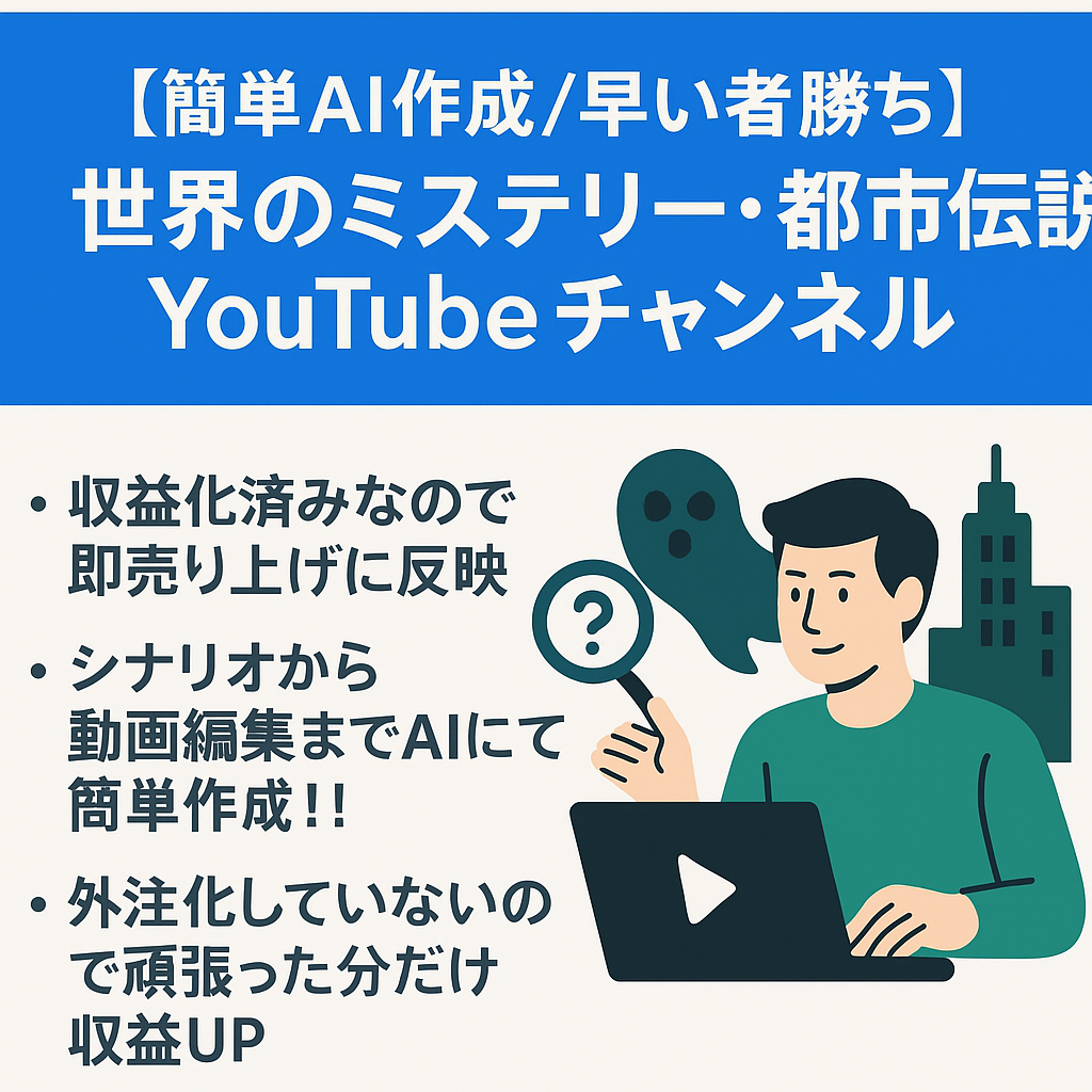 【簡単AI作成/早い者勝ち/値下げ交渉可能/属人性なし/収益化済み】登録者数1万人目前！！世界のミステリー・都市伝説に関するYouTubeチャンネル