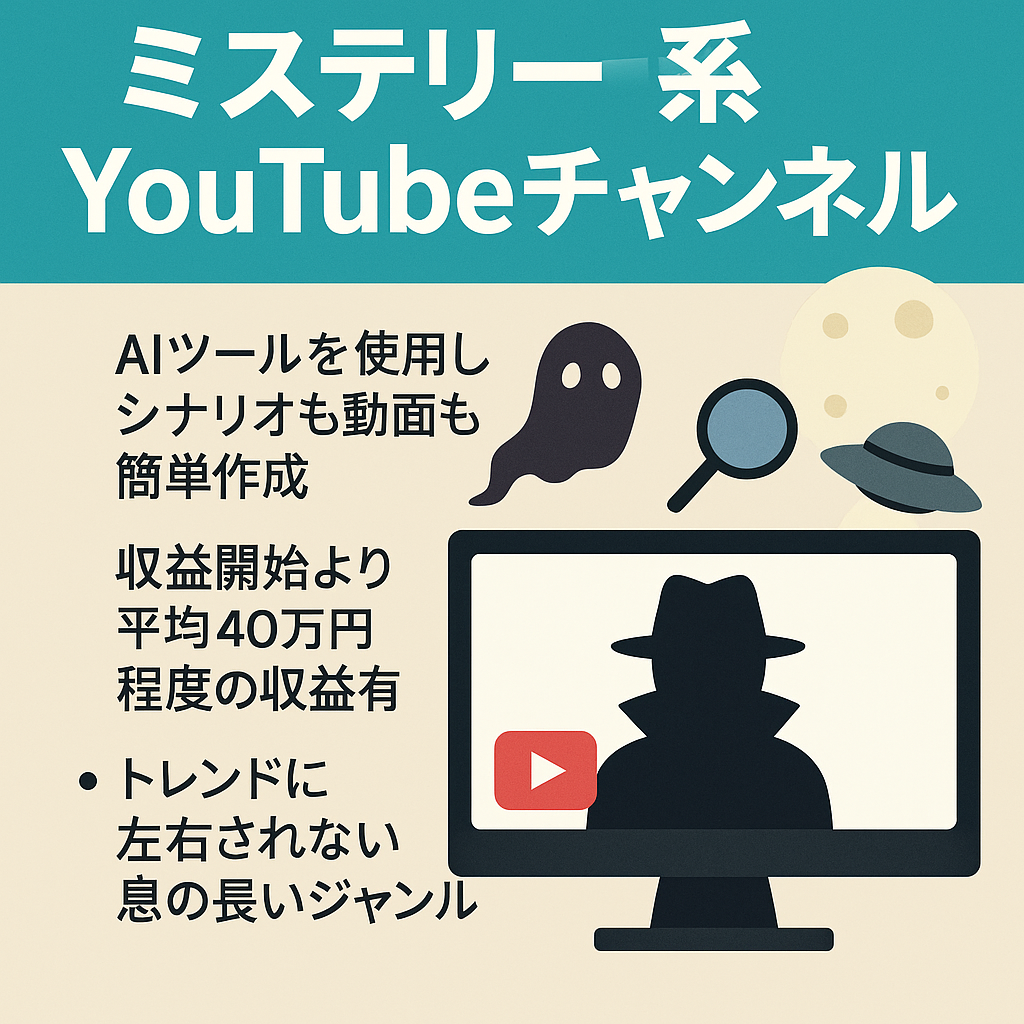 【収益開始より月平均約40万の収益有！！】【早い者勝ち/値下げ交渉可能/収益化済み/簡単AI作成】息の長いミステリー・都市伝説系YouTubeチャンネル！！