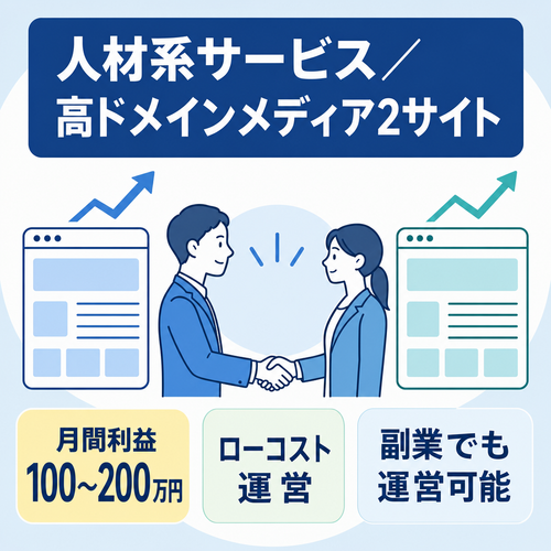 【月間平均180万円の利益】副業OK！人材系サービス＆高ドメインランク２メディア