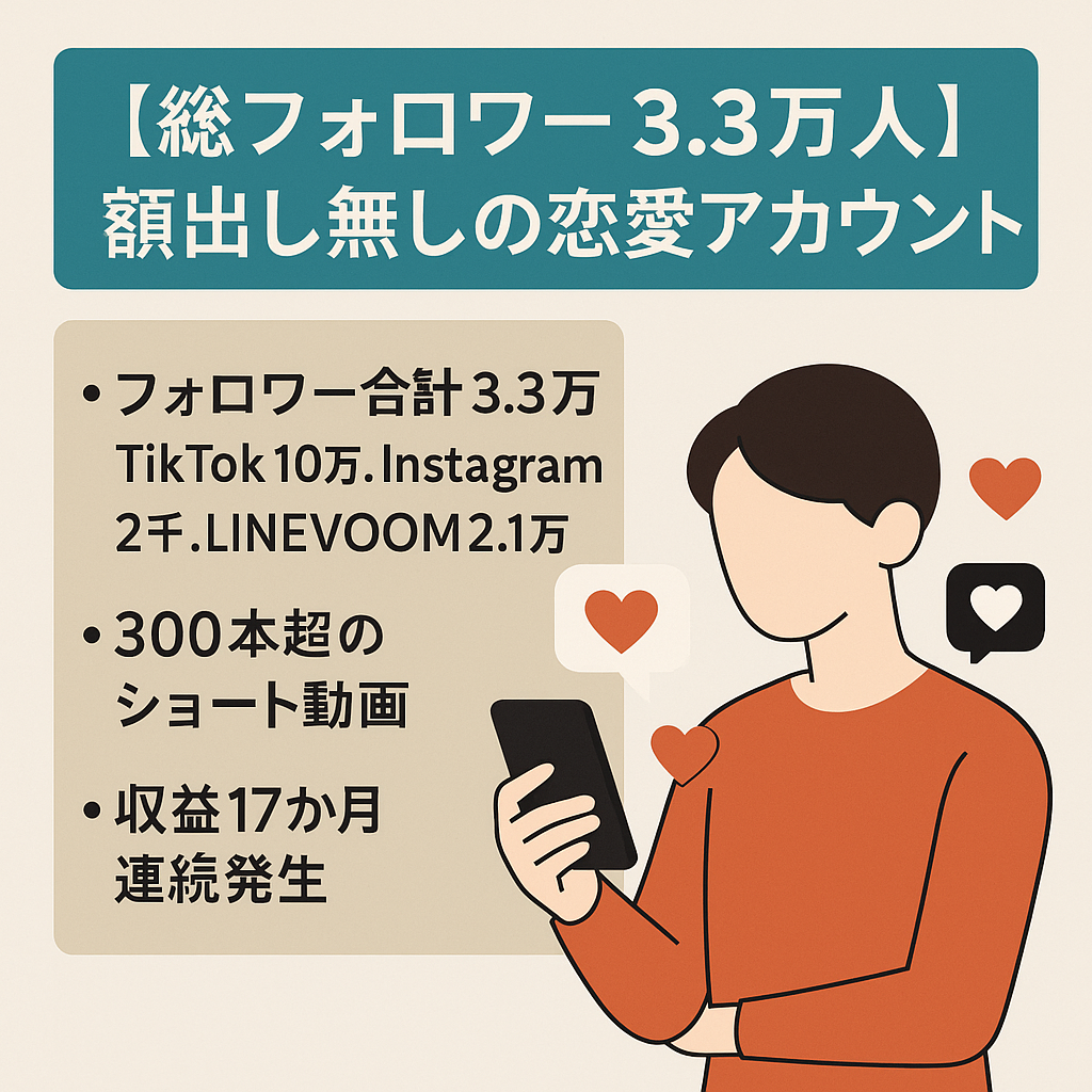 【総フォロワー3.3万人】17か月連続収益発生中、顔出し無しの恋愛アカウント
