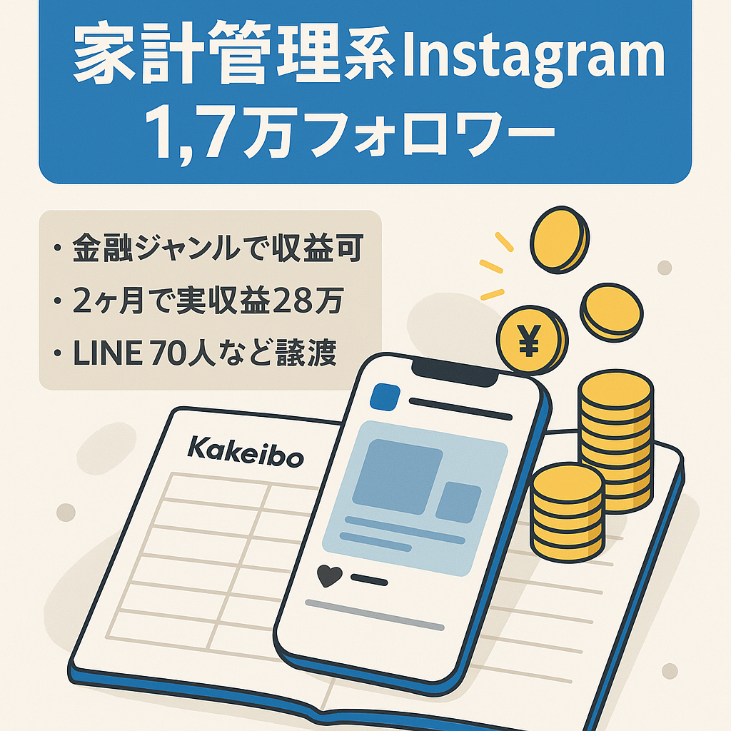 【フォロワー1.7万】金融（家計管理）Instagram｜収益28万円実績（証明可）＋LINE70＋Threads1500も譲渡