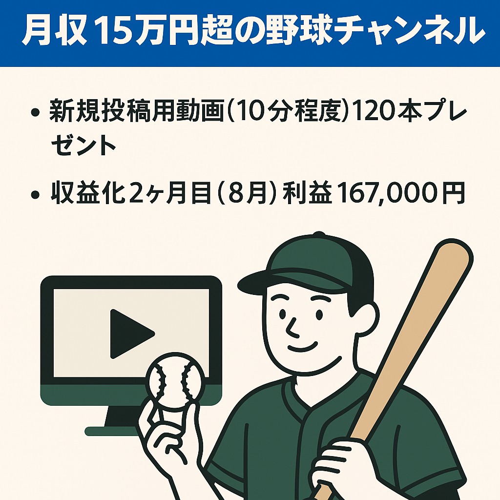 【値下げ】プロ野球オールドファン必見！月収15万円超の野球チャンネル 動画72本投稿済プラス新規投稿用動画120本プレゼント！
