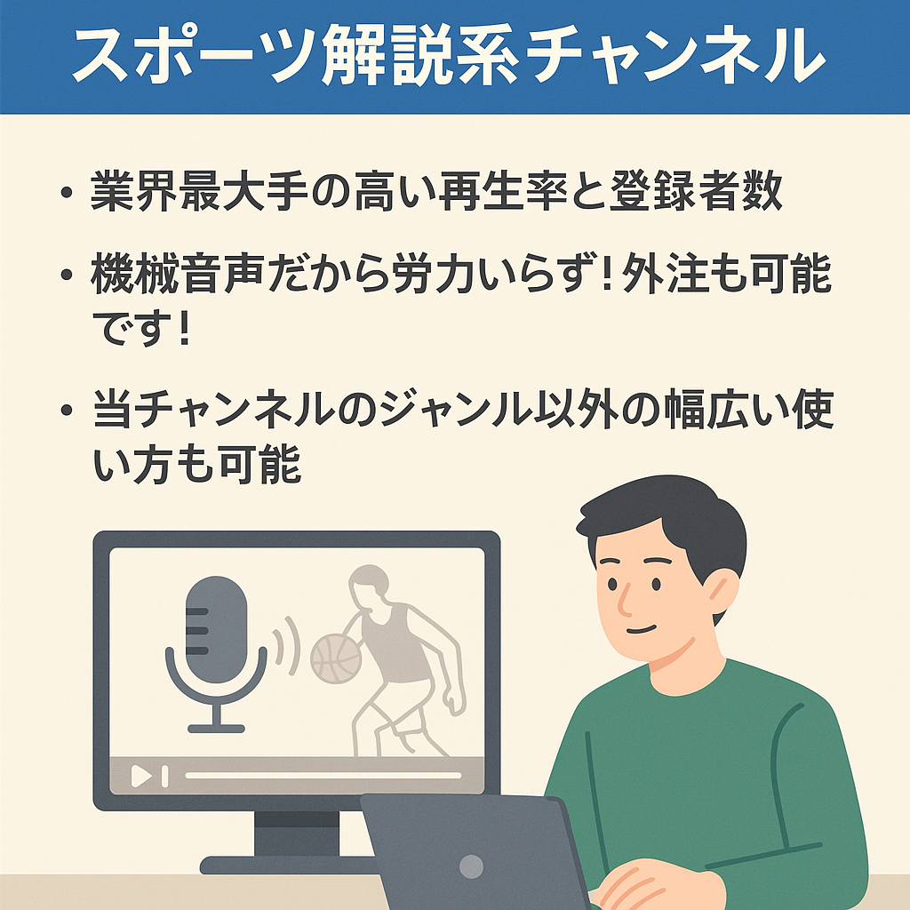 【使用法は無限大/収益急上昇/AI音声で楽々】約3ヶ月で総再生数900万回！今大人気のスポーツ解説系チャンネル