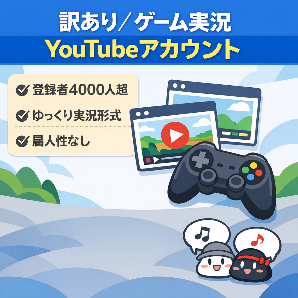 訳あり：YouTubeアカウント チャンネル登録者数4000人超！ゲーム実況チャンネルのアカウント販売！