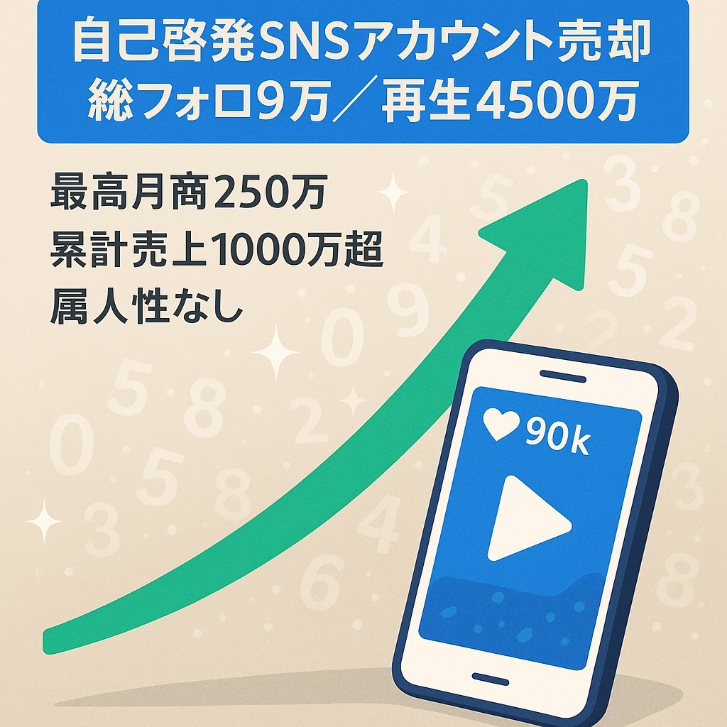 【最高売上250万/月】総フォロワー9万人／リール総再生数4,500万回／自己啓発モチベ系アカウント／ Threads・TikTok付き